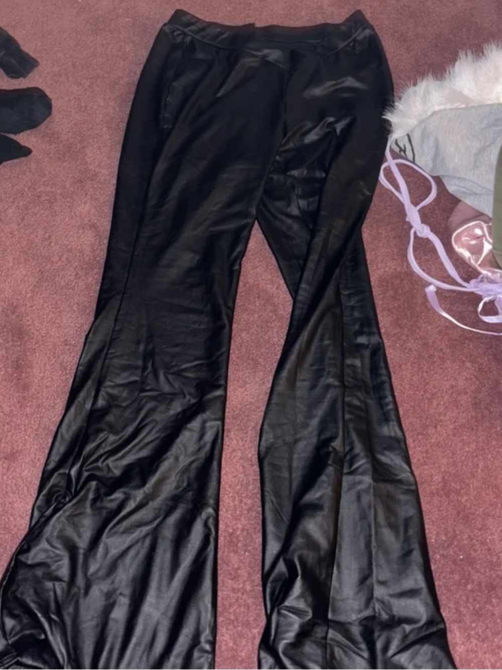 SHEIN Black Satin Boot-Cut Flare Pants